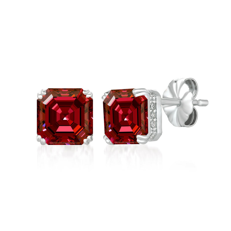 Royal Asscher Cut Earrings Ruby Color Stone Finished In Pure Platinum - CRISLU