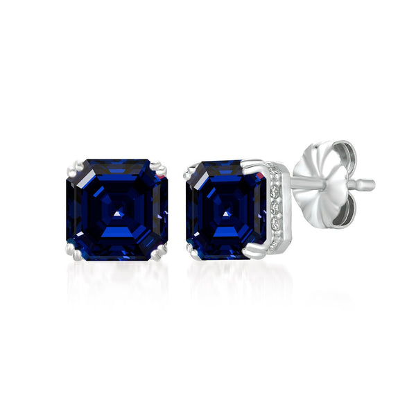 Royal Asscher Cut Earrings Sapphire Color Stone Finished In Pure Platinum - CRISLU