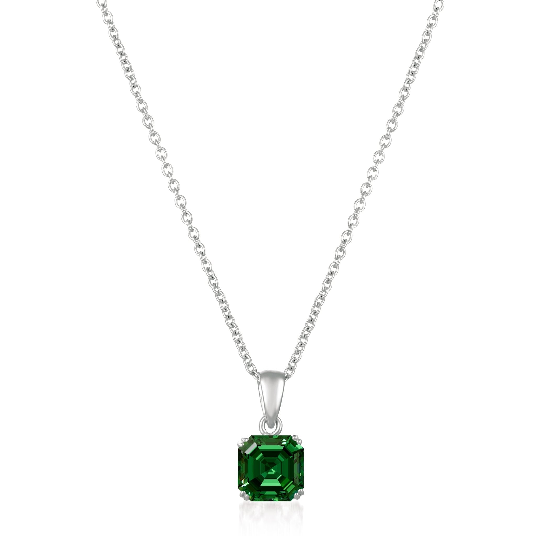 Royal Asscher Cut Pendant Necklace Emerald Color Stone Finished In Pure Platinum - CRISLU