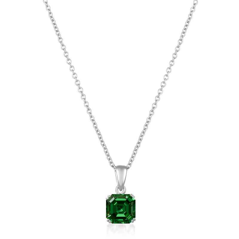 Royal Asscher Cut Pendant Necklace Emerald Color Stone Finished In Pure Platinum - CRISLU