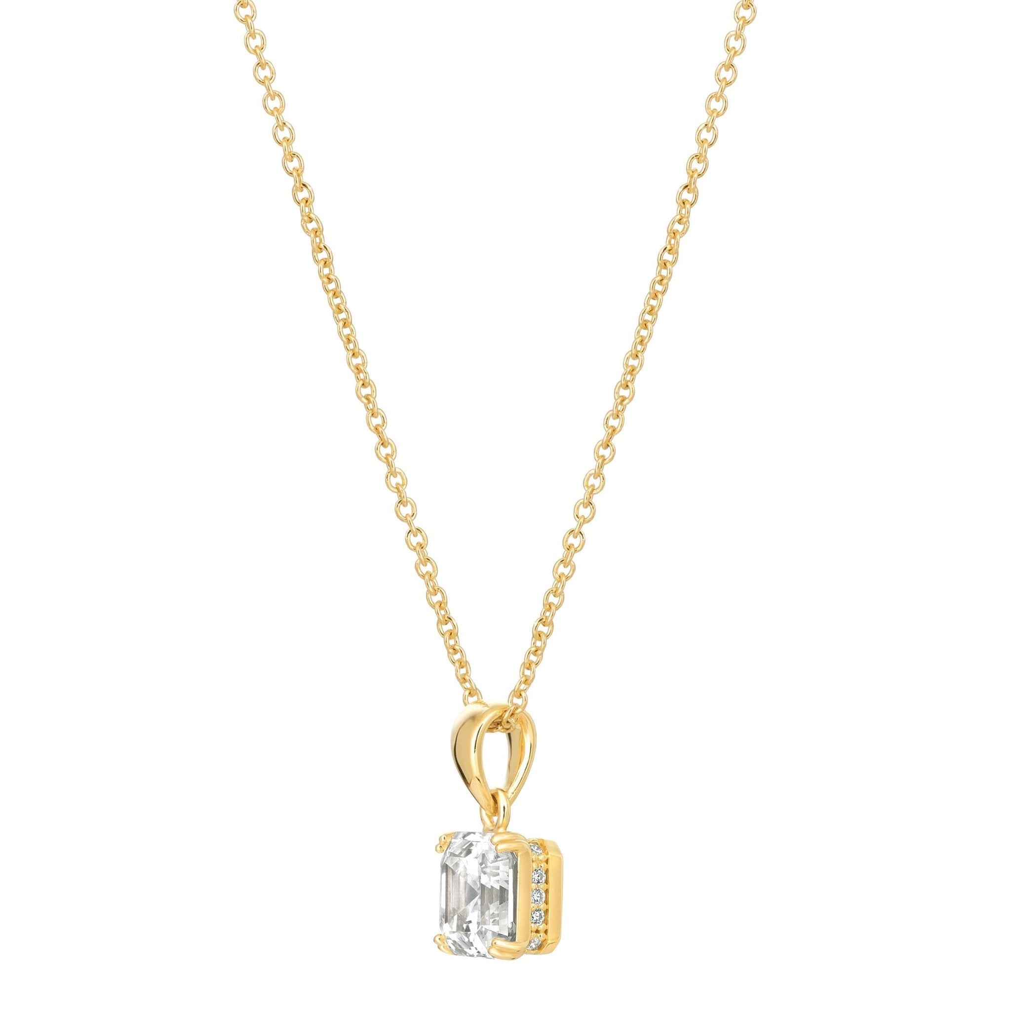 Royal Asscher Cut Pendant Necklace Finished in 18kt Yellow Gold - CRISLU
