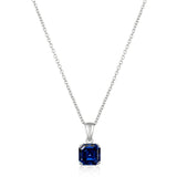 Royal Asscher Cut Pendant Necklace Sapphire Color Stone Finished In Pure Platinum - CRISLU