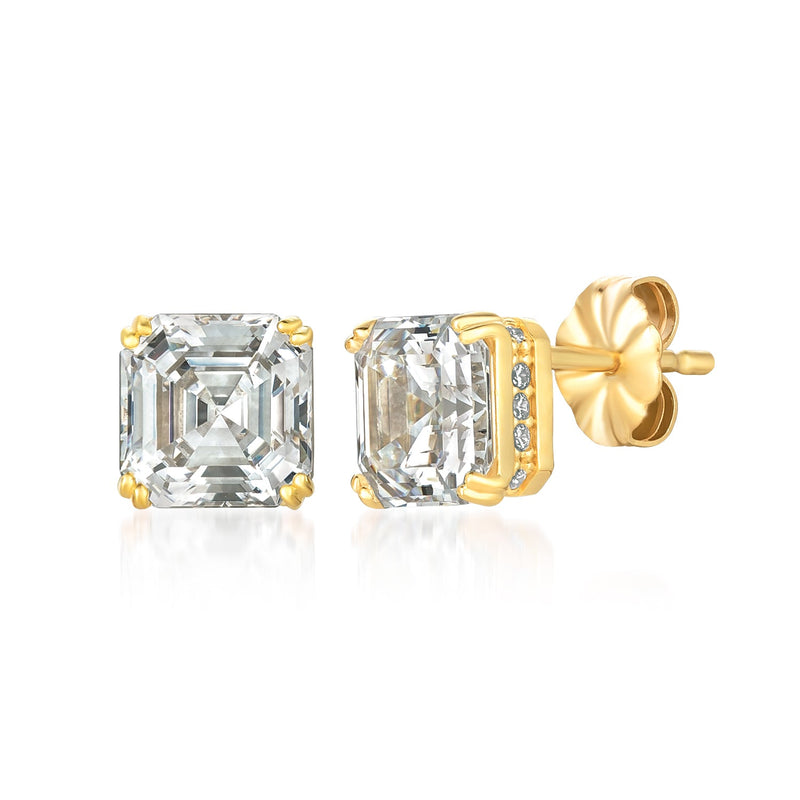 Royal Asscher Cut Stud Earrings Finished in 18kt Yellow Gold - CRISLU