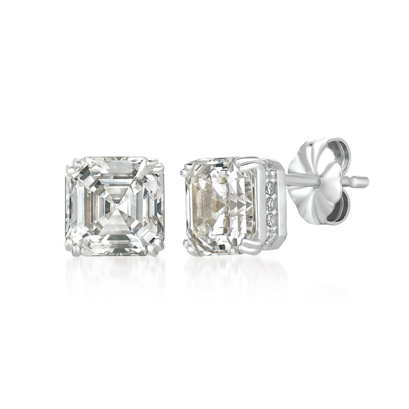 Royal Asscher Cut Stud Earrings Finished in Pure Platinum - CRISLU