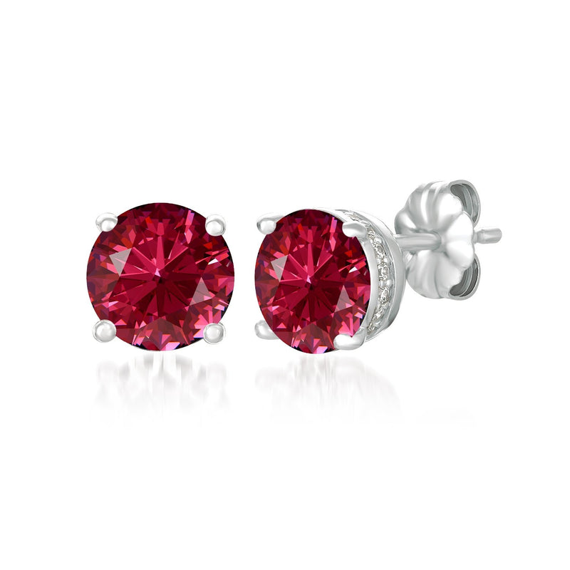 Royal Brilliant Cut Earrings Ruby Color Stone Finished In Pure