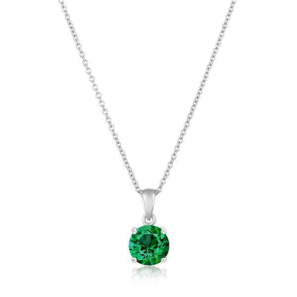 Royal Brilliant Cut Pendant Necklace Emerald Color Stone Finished In Pure Platinum - CRISLU