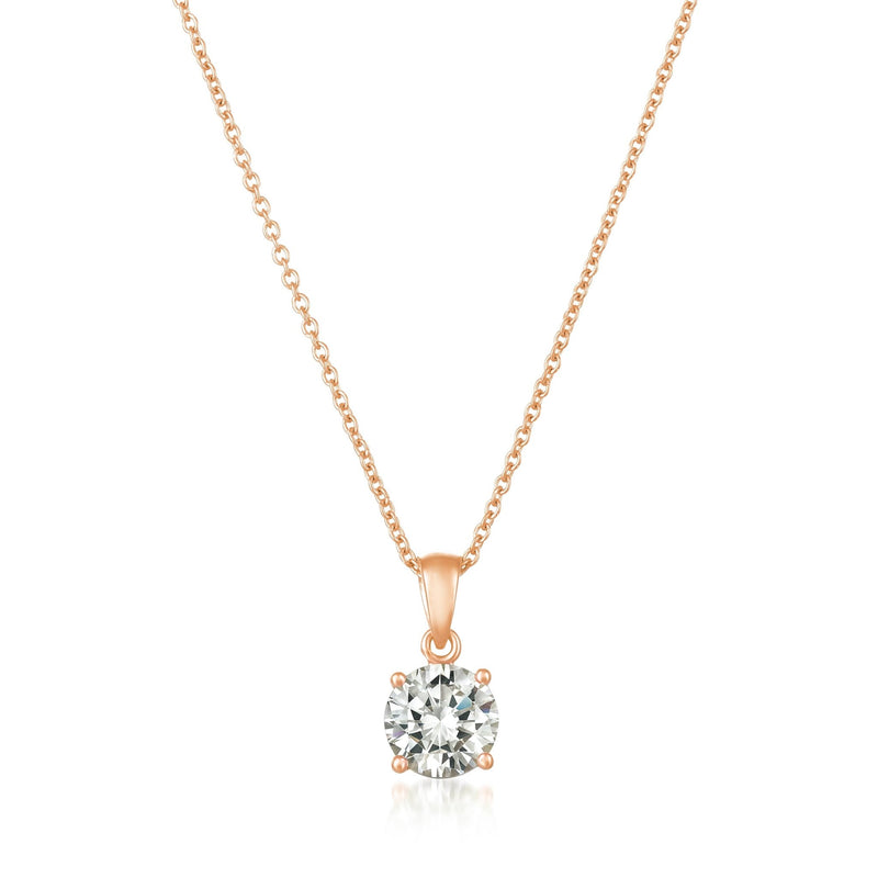 Royal Brilliant Cut Pendant Necklace Finished in 18kt Rose Gold - CRISLU