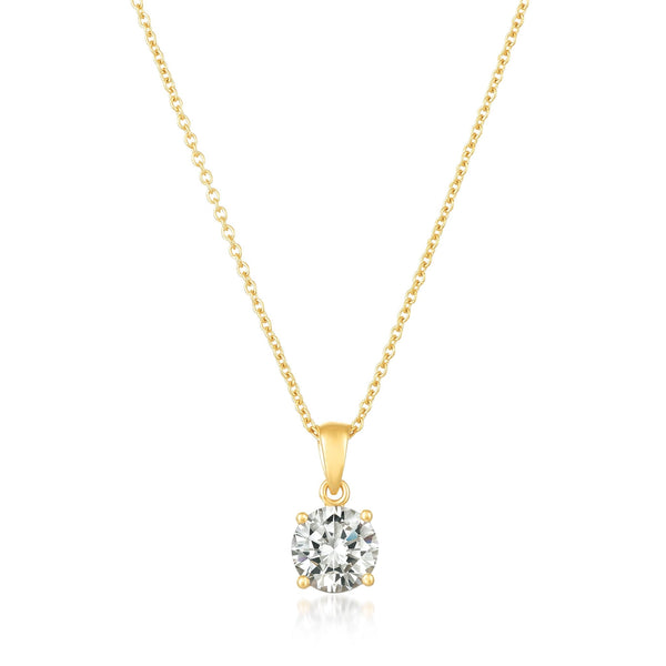 Royal Brilliant Cut Pendant Necklace Finished in 18kt Yellow Gold - CRISLU