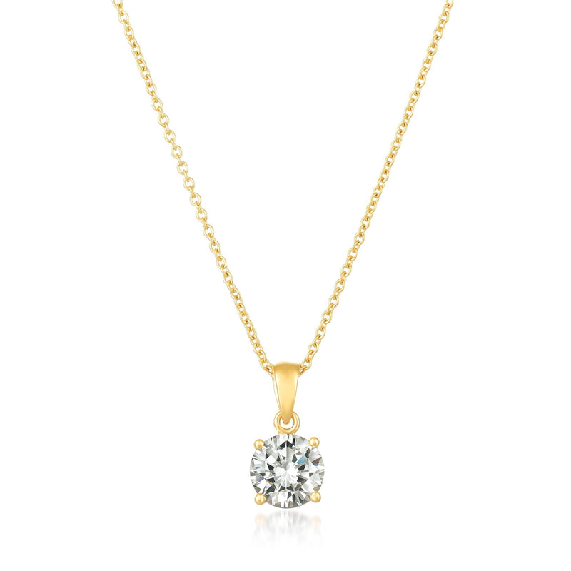 Royal Brilliant Cut Pendant Necklace Finished in 18kt Yellow Gold - CRISLU