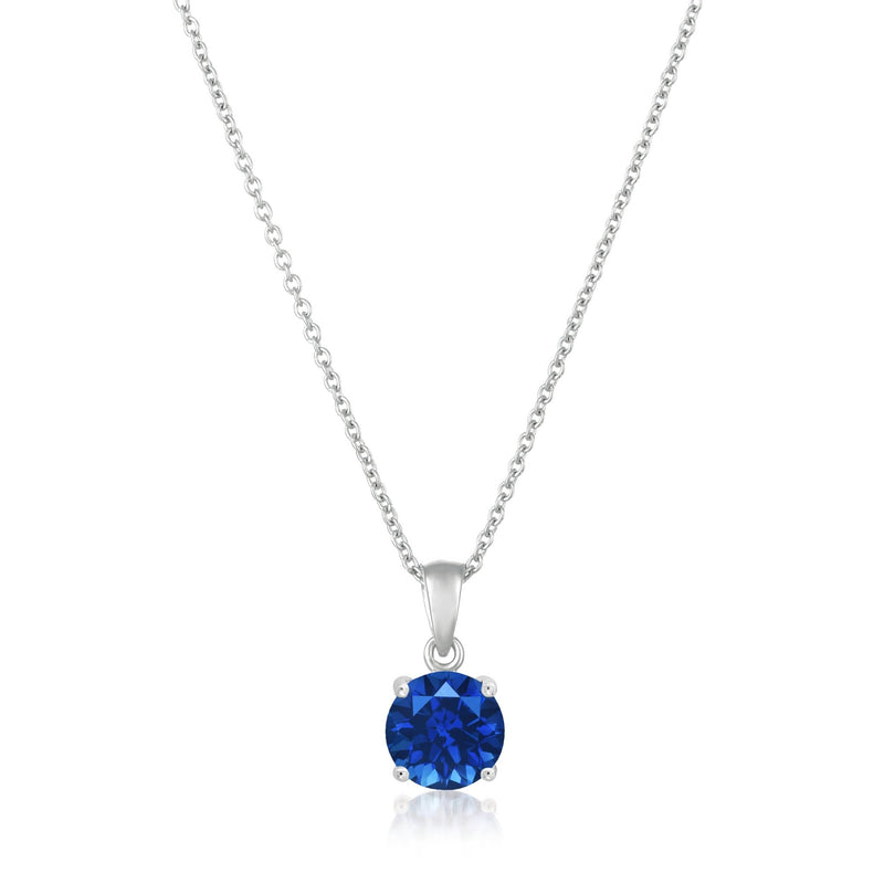 Royal Brilliant Cut Pendant Necklace Sapphire Color Stone Finished In Pure Platinum - CRISLU