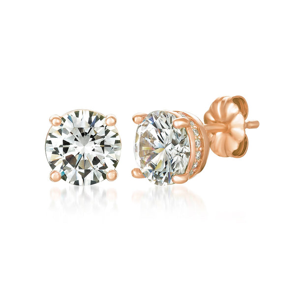 Royal Brilliant Cut Stud Earrings Finished in 18kt Rose Gold - CRISLU