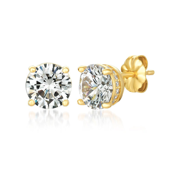 Royal Brilliant Cut Stud Earrings Finished in 18kt Yellow Gold - CRISLU