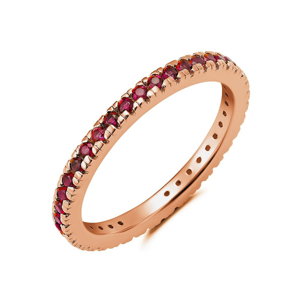 Ruby Hand Set Cubic ZirconiaEternity Band Engagement Ring Finished in 18kt Rose Gold - CRISLU