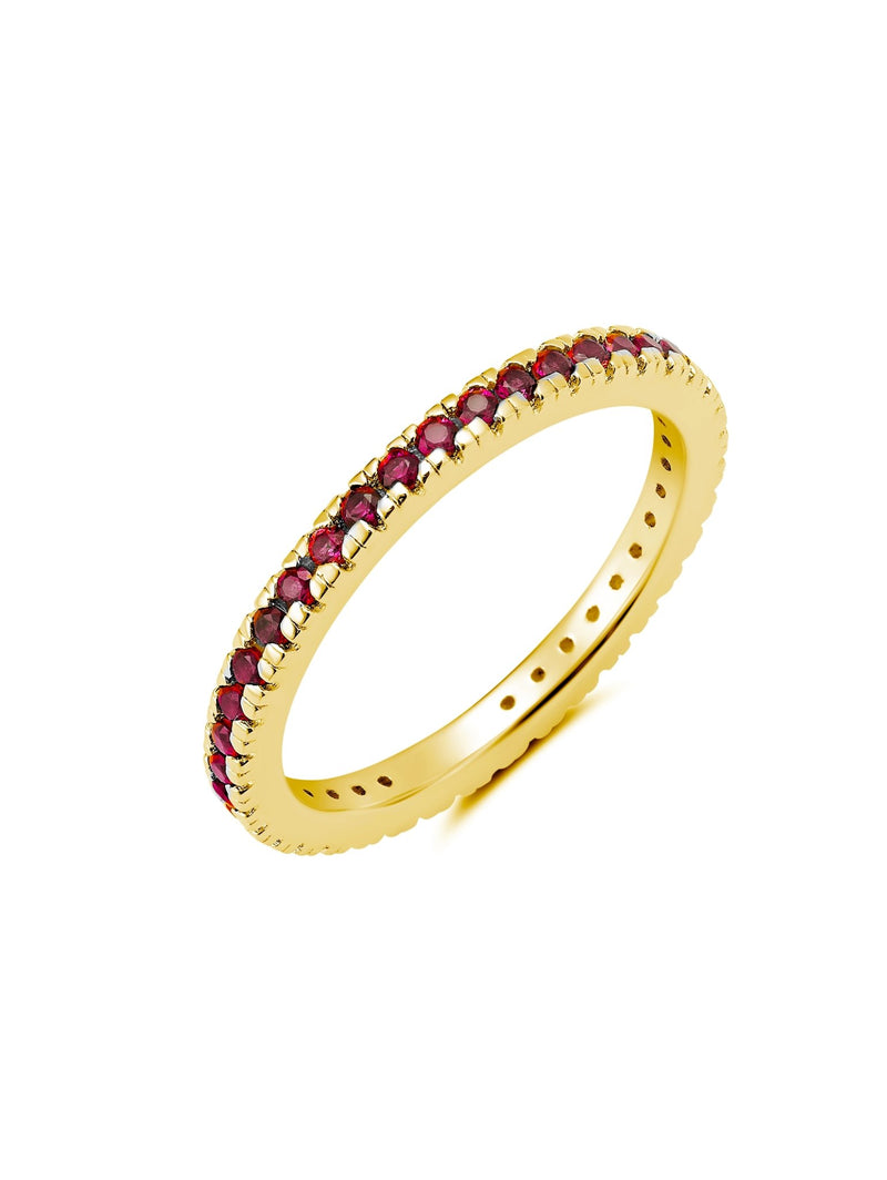 Ruby Hand Set Cubic ZirconiaEternity Band Engagement Ring Finished in 18kt Yellow Gold - CRISLU
