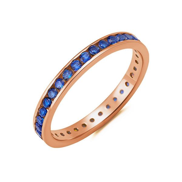 Sapphire Cubic Zirconia Eternity Band Engagement Ring Finished in 18kt Rose Gold - CRISLU
