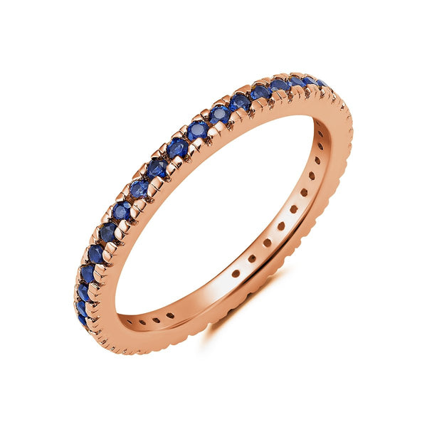 Sapphire Cubic Zirconia Step Cut Eternity Band Engagement Ring Finished In 18kt Rose Gold - CRISLU