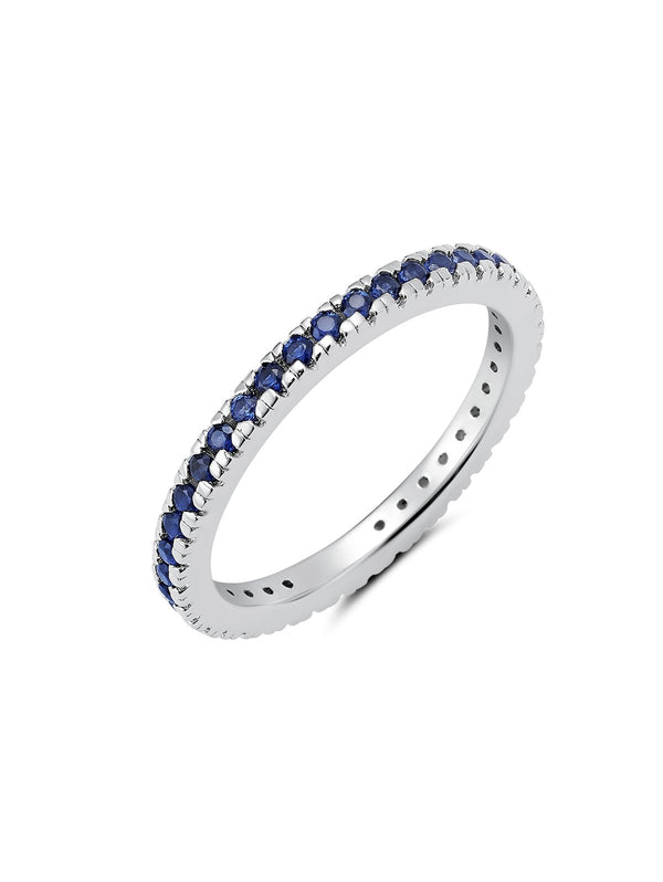 Sapphire Cubic Zirconia Step Cut Eternity Band Engagement Ring Finished In Pure Platinum - CRISLU
