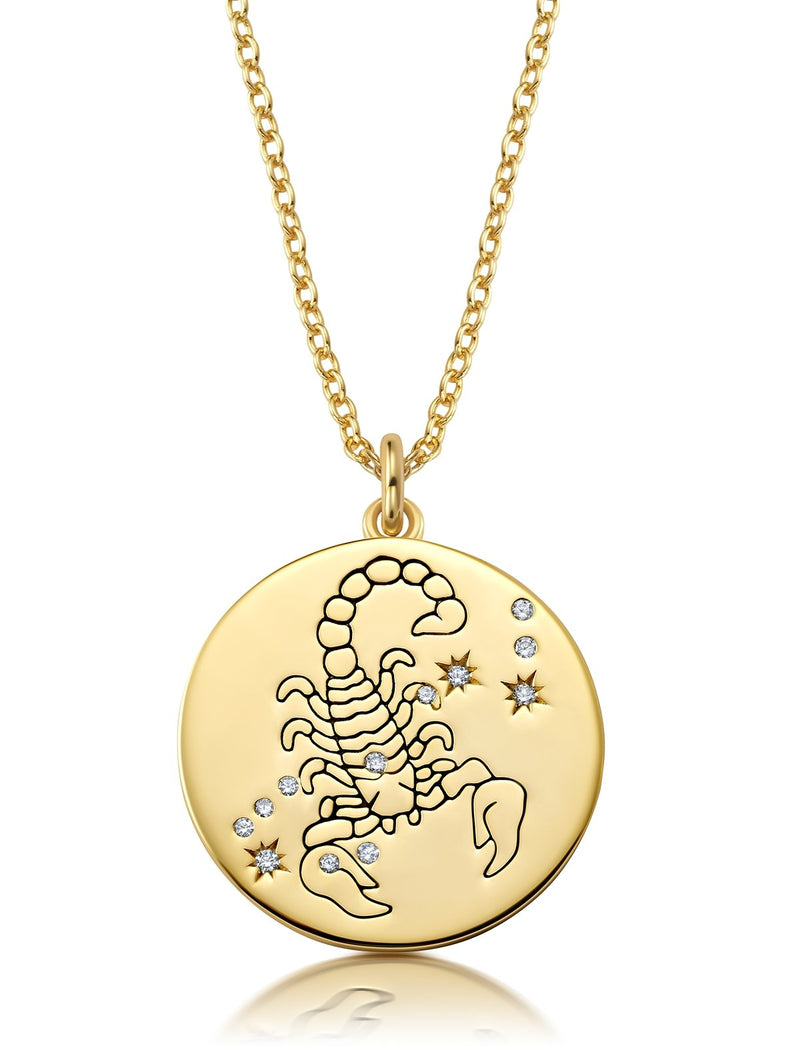 Amazon.com: Solid 14k Yellow Gold Round Scorpio Zodiac Symbol Cut-Out Scorpion  Pendant with Figaro Chain Necklace, 16