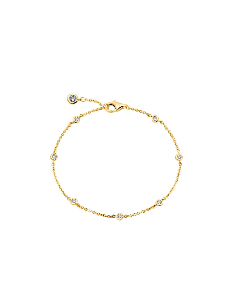 Small Bezel Station Anklet Finished in 18kt Yellow Gold - CRISLU