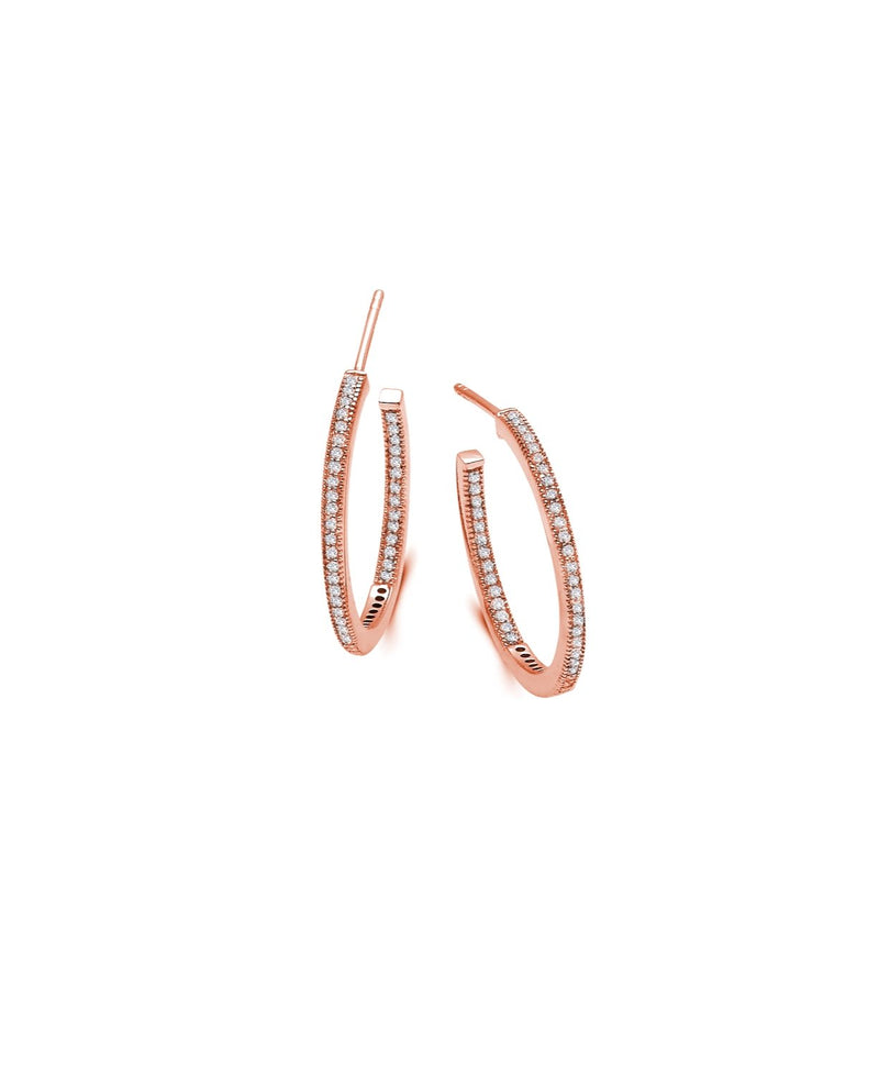 Small Pave Open Ended Hoop Earrings Finished in 18kt Rose Gold - CRISLU