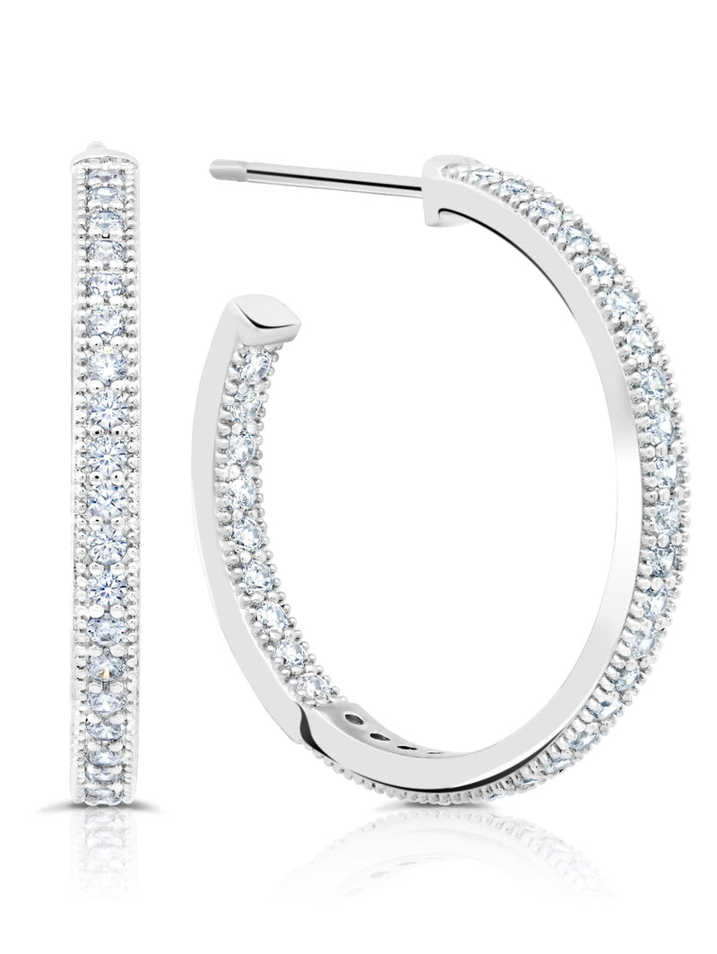 Small Pave Open Ended Hoop Earrings Finished in Pure Platinum - CRISLU