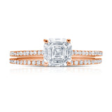 Small Royal Asscher Cut w/ Band Ring Set Finished in 18kt Rose Gold - CRISLU
