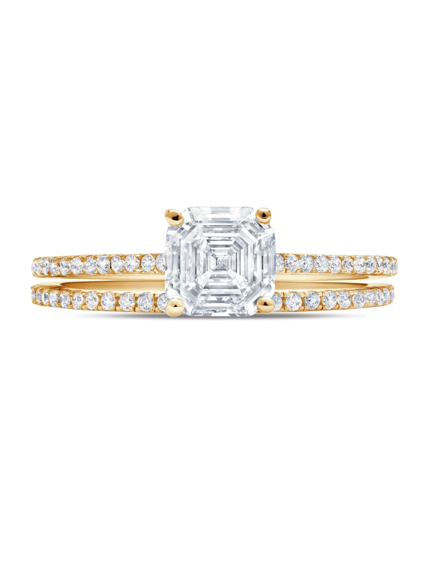 Small Royal Asscher Cut w Band Ring Set Finished in 18kt Yellow Gold CRISLU