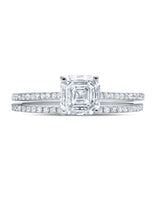 Small Royal Asscher Cut w/ Band Ring Set Finished in Pure Platinum - CRISLU