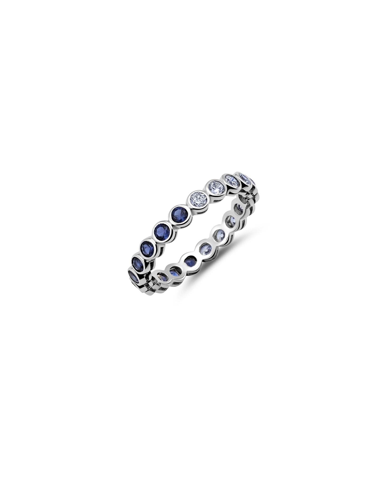 Small Sapphire Bezel Eternity Band Finished in Pure Platinum - CRISLU