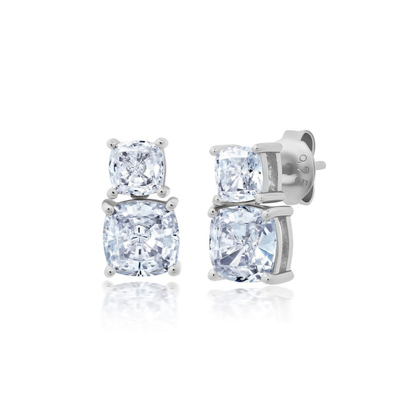 Small Stacked Cushion Cut Earrings - CRISLU