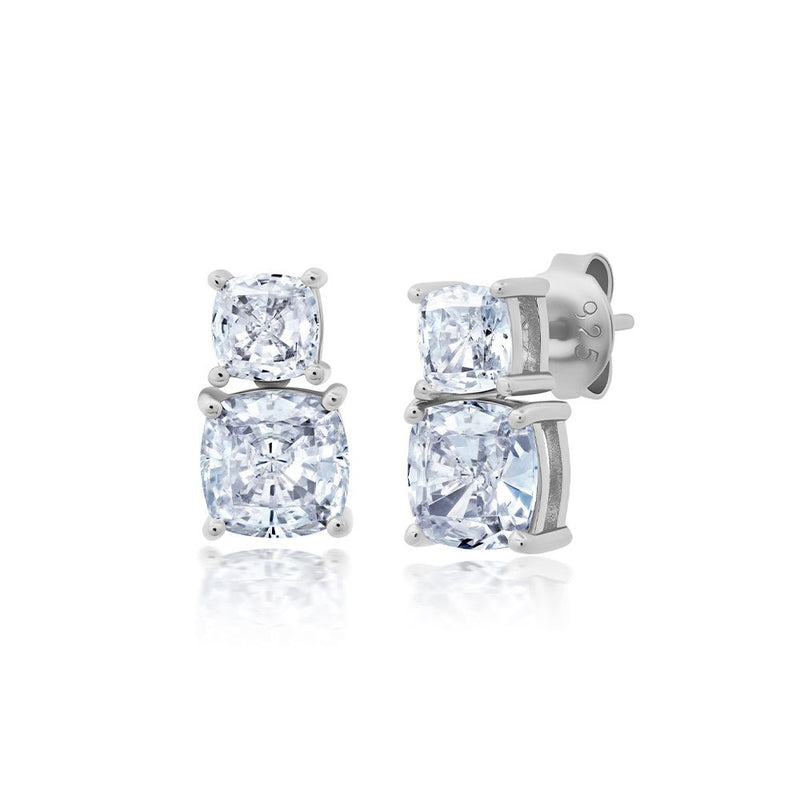 Small Stacked Cushion Cut Earrings CRISLU