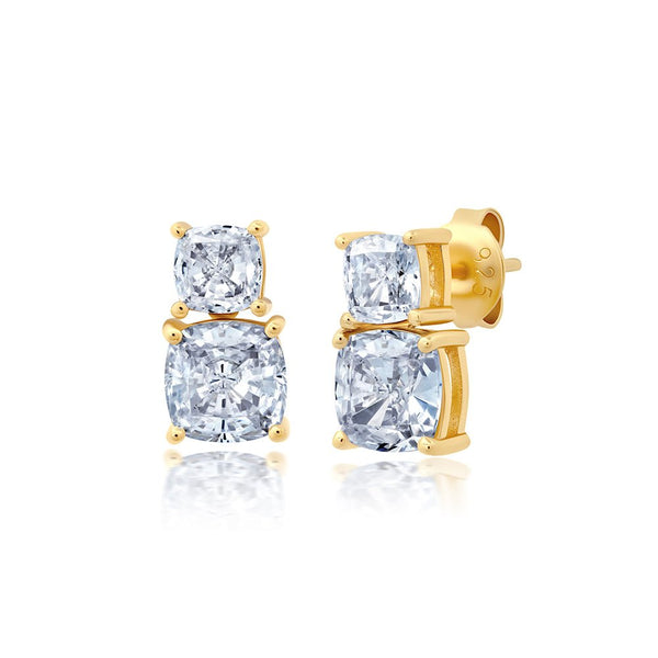 Small Stacked Cushion Cut Earrings - CRISLU