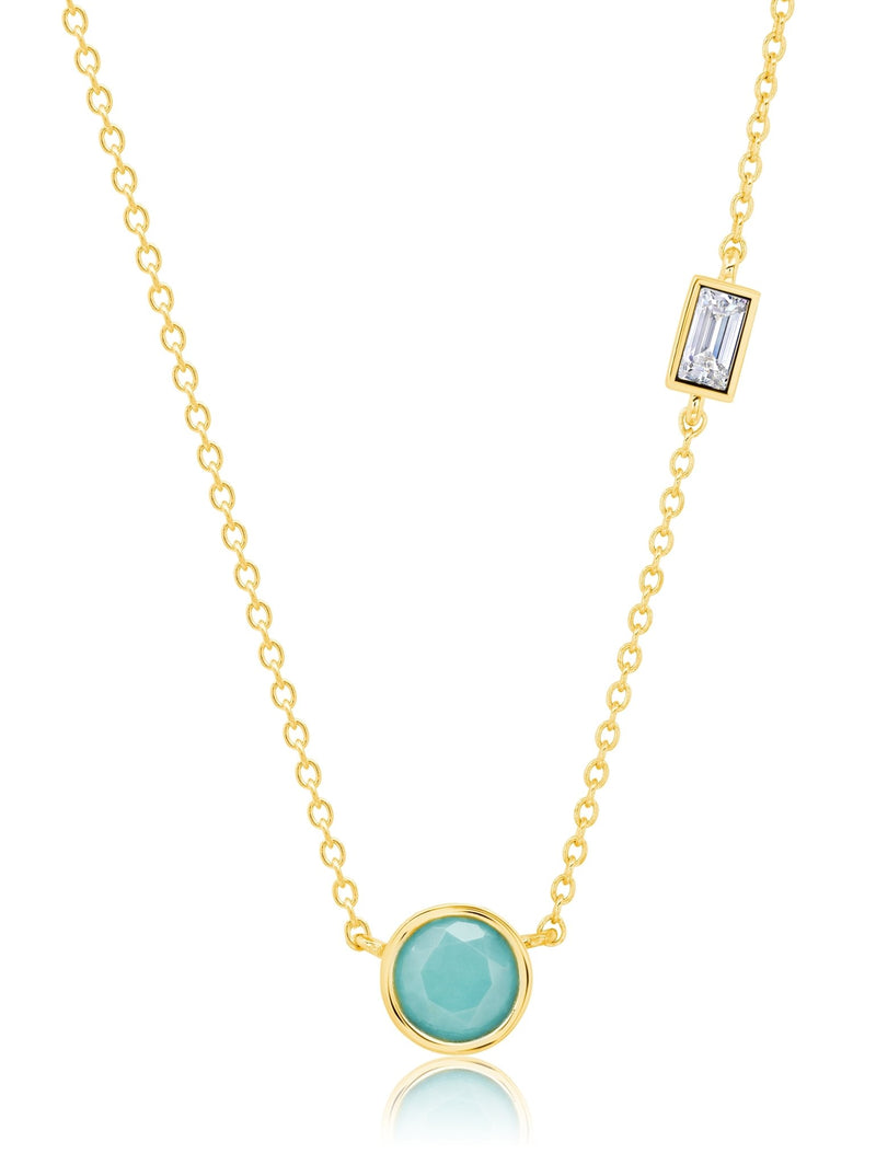 Small Turquoise Necklace accented with Flawless Baguette Cubic Zirconia in Yellow Gold - CRISLU