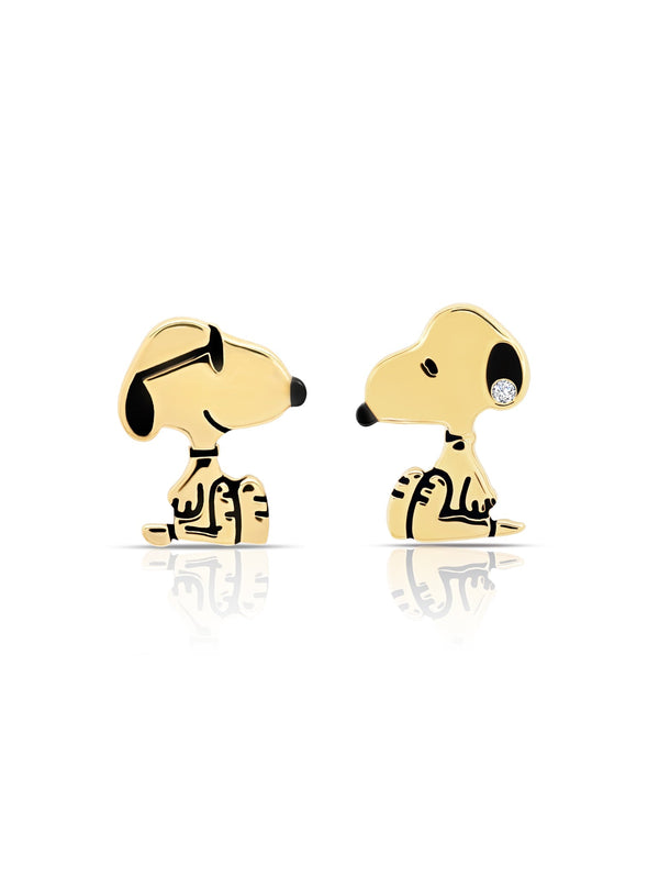 Snoopy .925 Sterling Silver Stud Earrings Finished in 18kt Yellow Gold - CRISLU