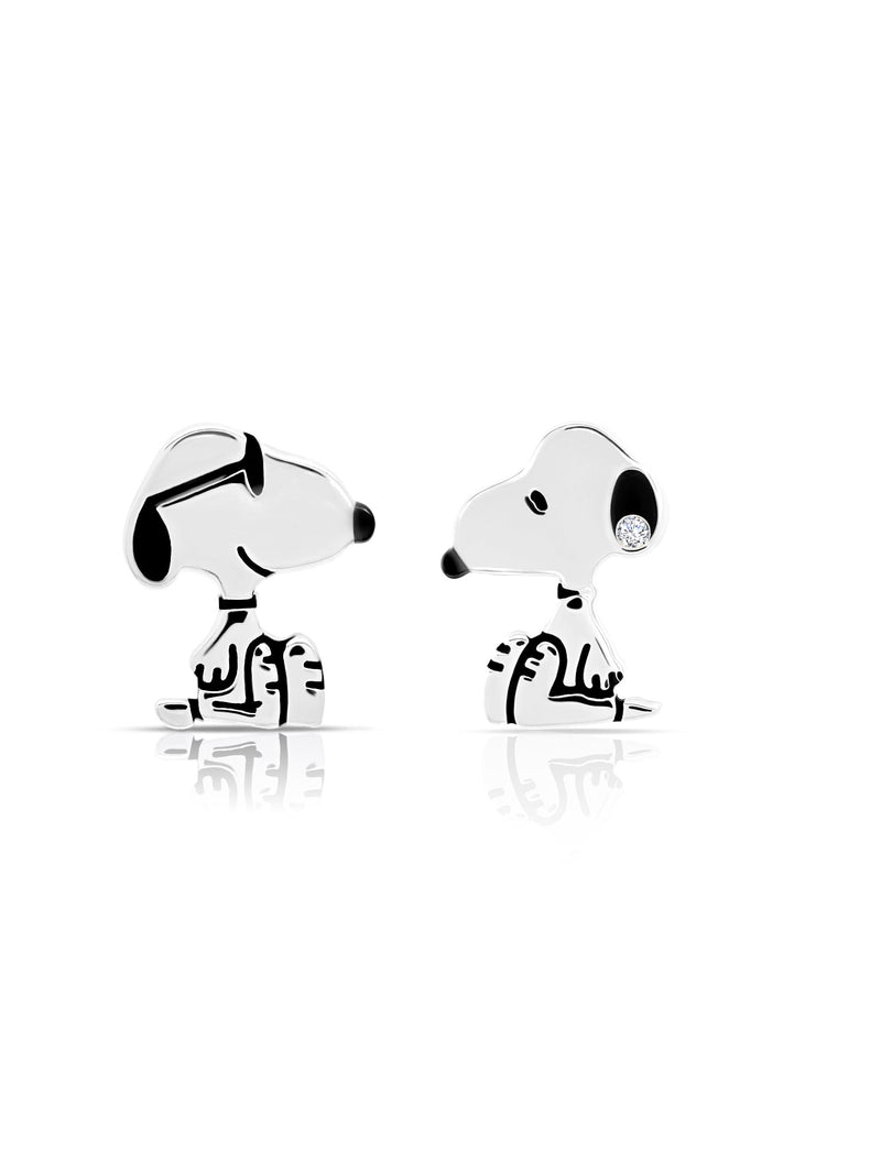 Snoopy .925 Sterling Silver Stud Earrings Finished in Pure Platinum - CRISLU