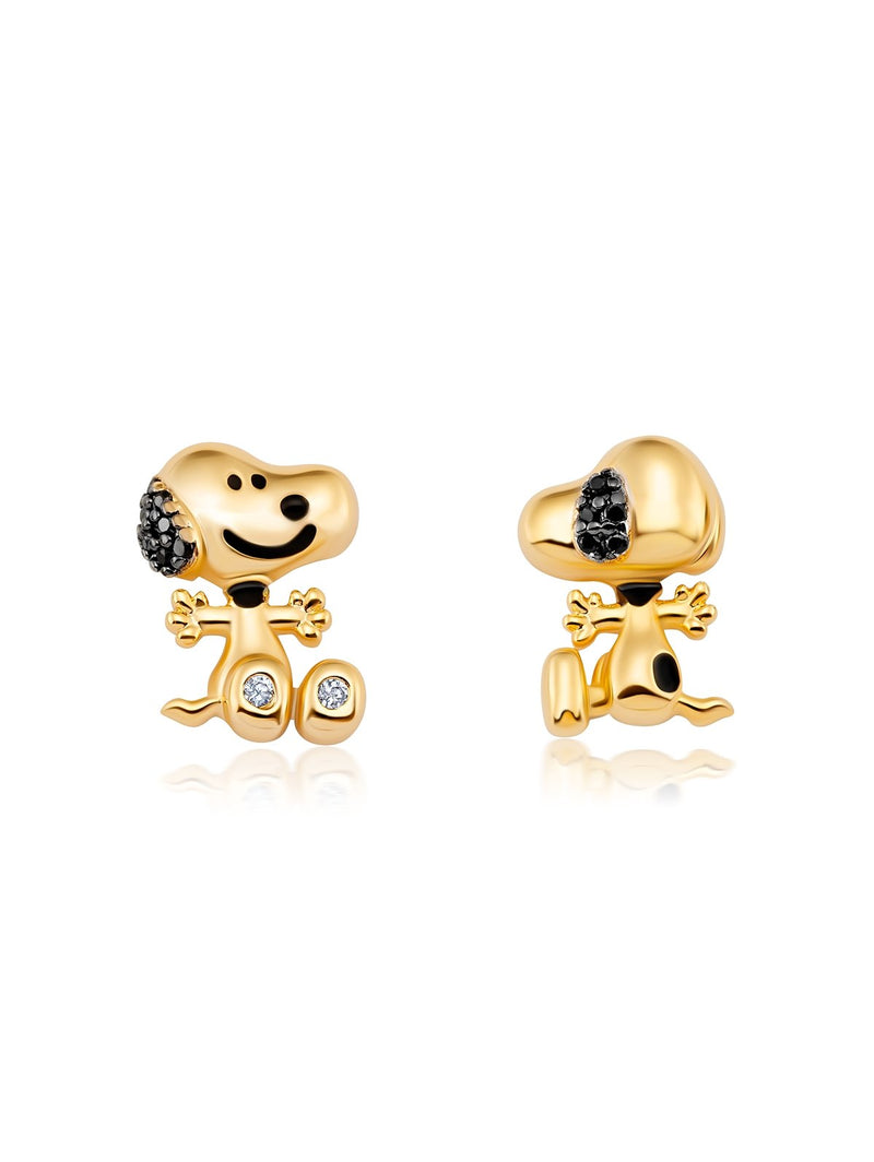 Snoopy Front/Back Brass Earrings Finished in 18kt Yellow Gold - CRISLU