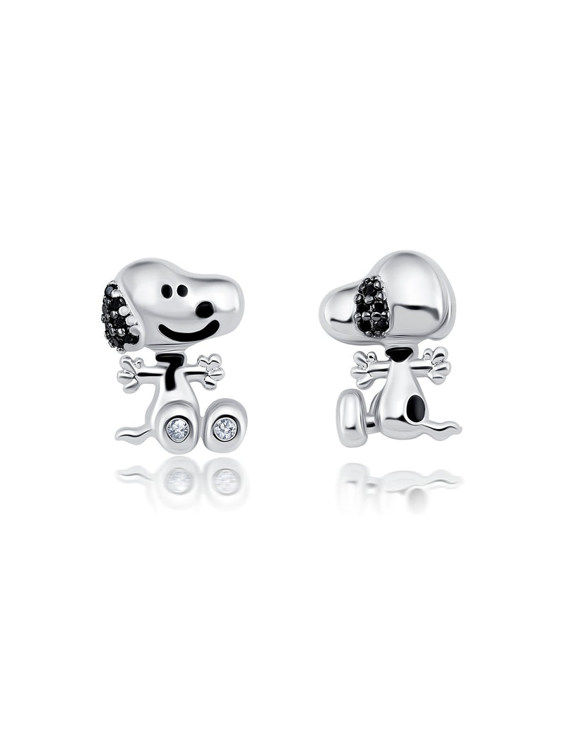 Snoopy Front/Back Brass Earrings Finished in Pure Platinum - CRISLU