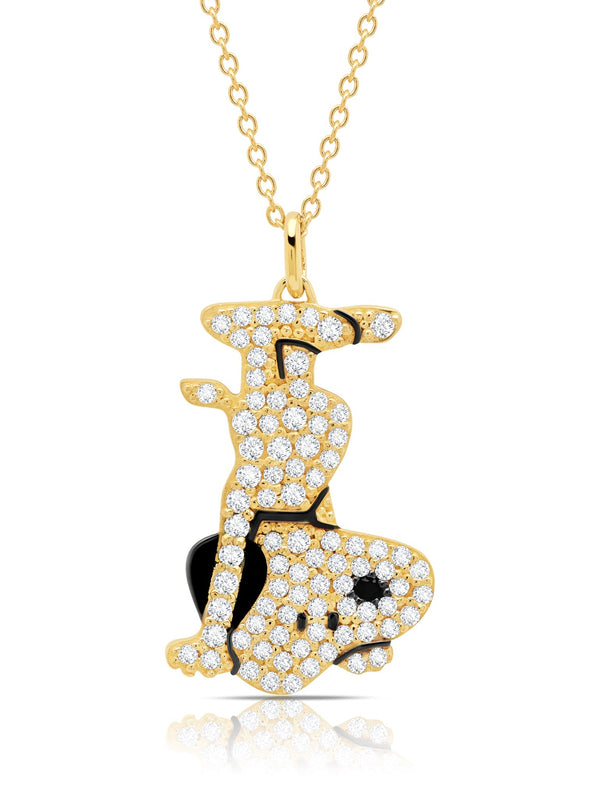 Snoopy Headstand .925 Sterling Silver Pave Necklace Finished in 18kt Yellow Gold - CRISLU