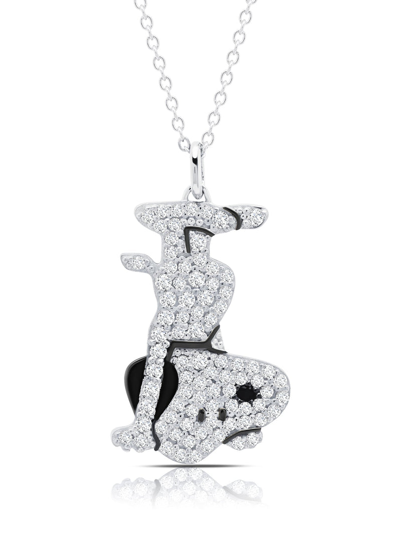 Snoopy Headstand Pave .925 Sterling Silver Necklace Finished in Pure Platinum - CRISLU