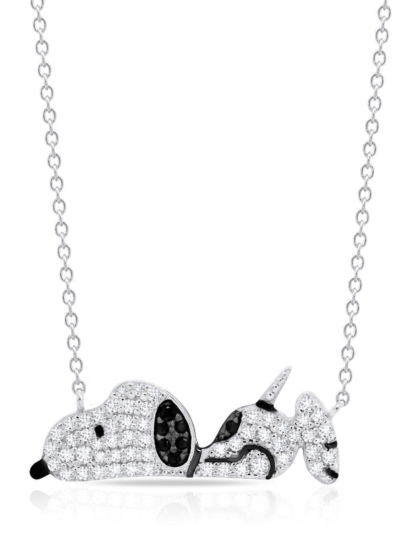 Snoopy Laying Down .925 Sterling Silver Necklace Finished in Pure Platinum - CRISLU