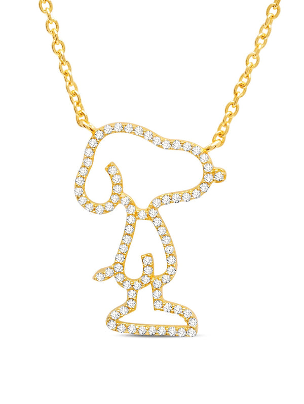 Snoopy Pave Silhouette .925 Sterling Silver Necklace Finished in 18kt Yellow Gold - CRISLU