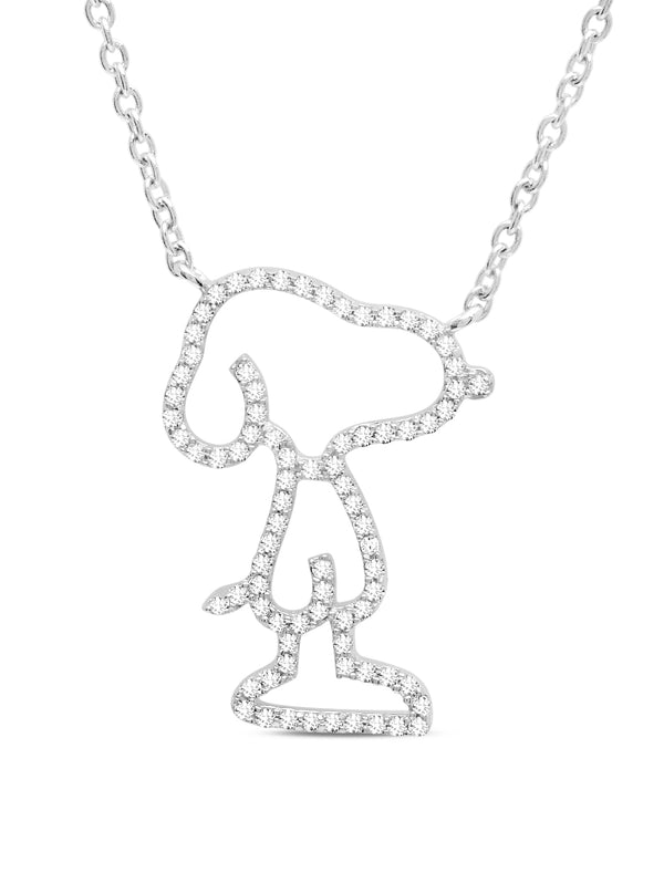Snoopy Pave Silhouette .925 Sterling Silver Necklace Finished in Pure Platinum - CRISLU