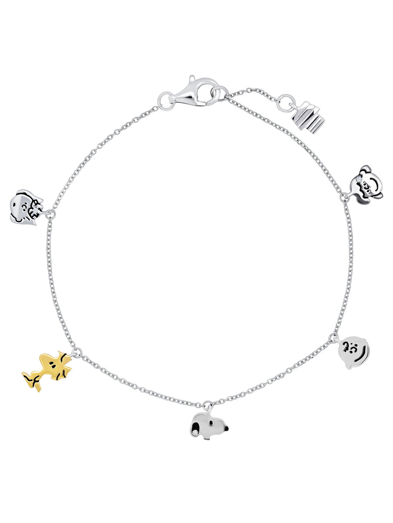 Snoopy & the Gang .925 Sterling Silver Charm Bracelet Finished in Pure Platinum - CRISLU