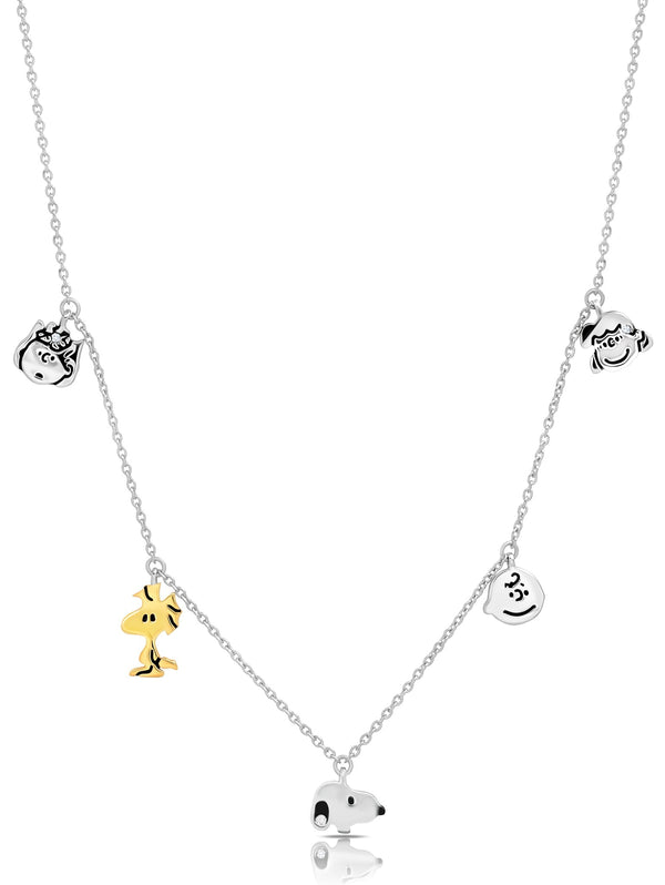 Snoopy & the Gang .925 Sterling Silver Charm Necklace Finished in Pure Platinum - CRISLU