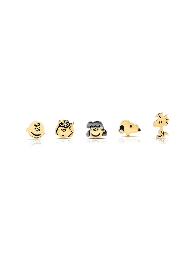 Snoopy & the Gang .925 Sterling Silver Stud Earrings Set Finished in 18kt Yellow Gold - CRISLU
