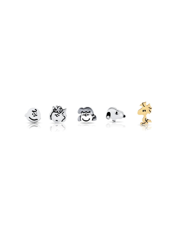 Snoopy & the Gang .925 Sterling Silver Stud Earrings Set Finished in Pure Platinum - CRISLU