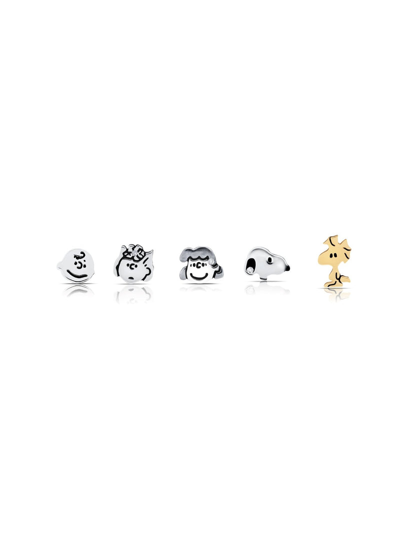 Snoopy & the Gang .925 Sterling Silver Stud Earrings Set Finished in Pure Platinum - CRISLU
