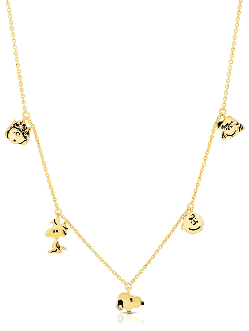 Snoopy & the Gang Charm .925 Sterling Silver Necklace in 18kt Yellow Gold - CRISLU