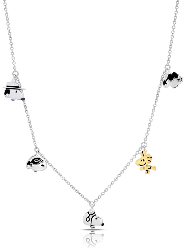 Snoopy & Woodstock .925 Sterling Silver Charm Necklace Finished in Pure Platinum - CRISLU