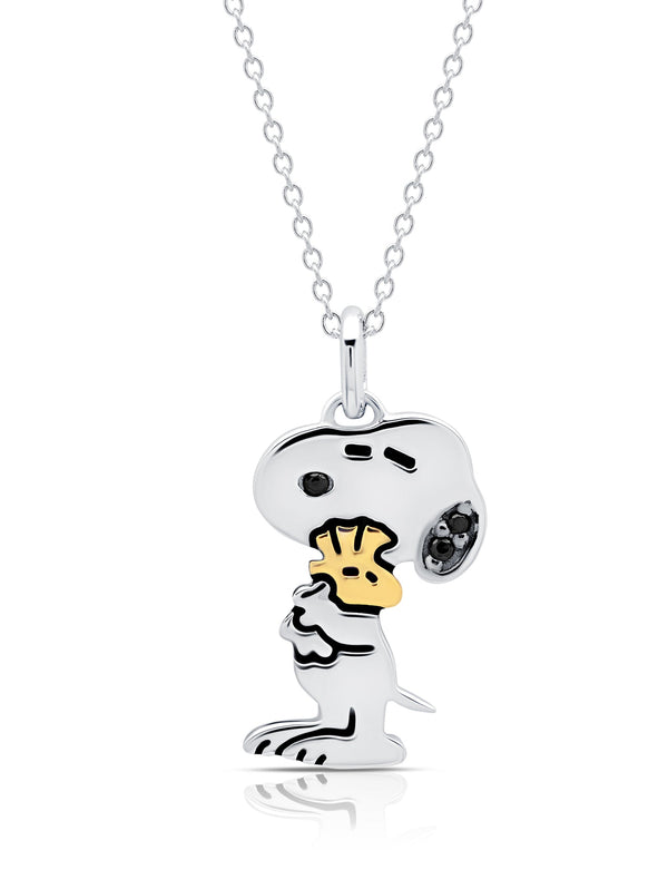 Snoopy & Woodstock .925 Sterling Silver Necklace Finished in Pure Platinum - CRISLU